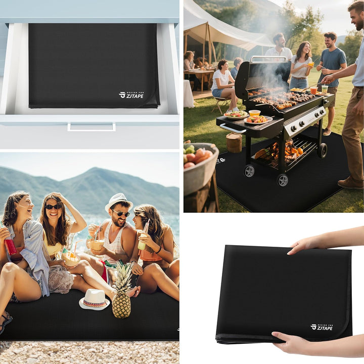 Feuerfeste Unterlage - 130x90cm Faltbare Grillmatte, Bodenschutz Grillunterlage, Silikon-Glasfaser H