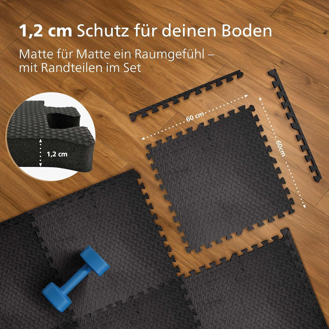 CLP Bodenschutzmatte Fitness 60x60 cm gross extra dick 6er Set Puzzlematte, rutschfeste Schutzmatten