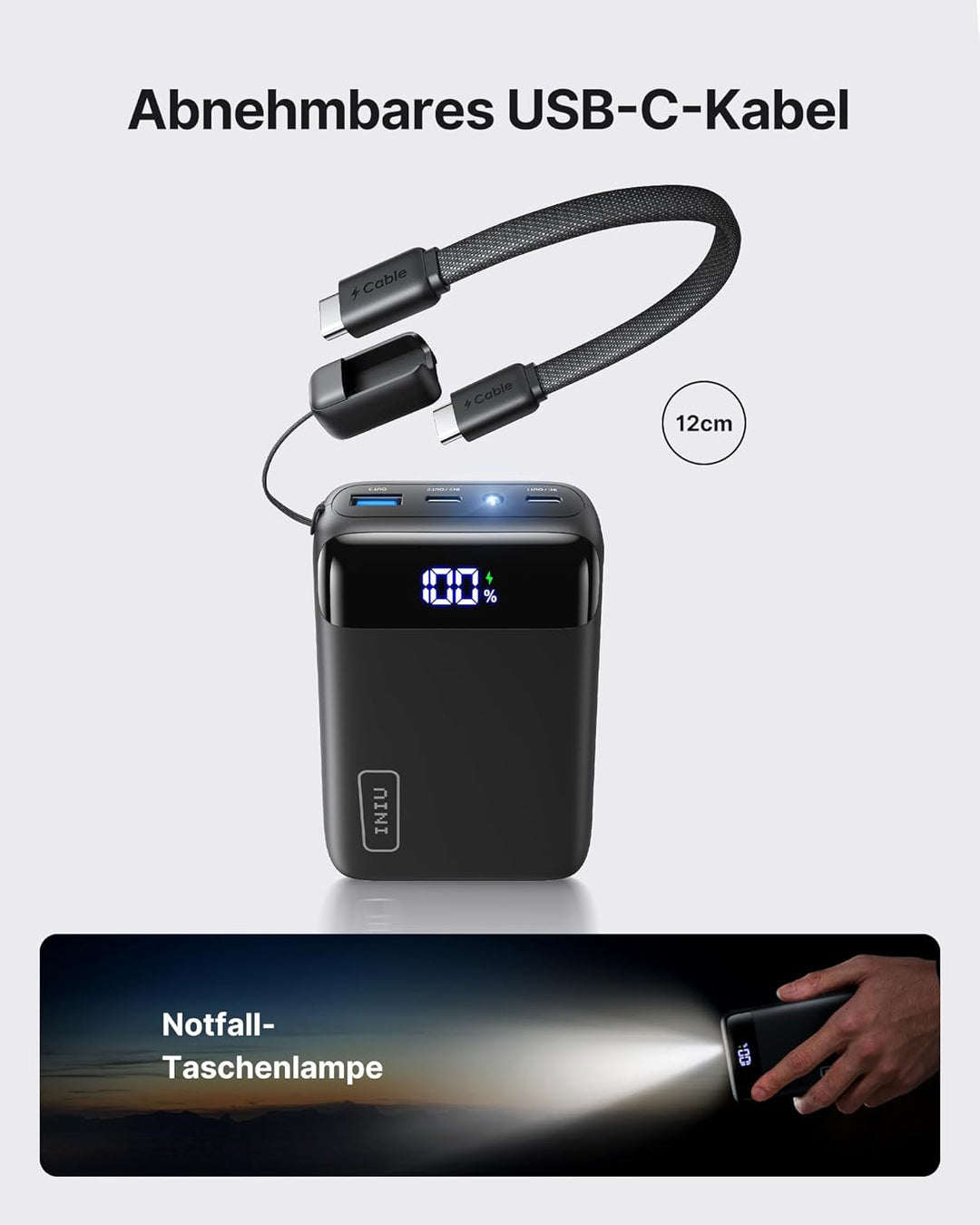 INIU Power Bank, Ultra Klein 20000mAh 22.5W Schnellladefunktion Power Bank, USB-C In&Out Externe Han