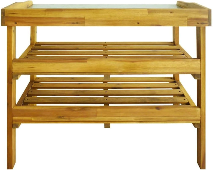 vidaXL Akazienholz Msssiv Pflanztisch mit 2 Ablageböden Pflanzentisch Gärtnertisch Blumentisch Garte