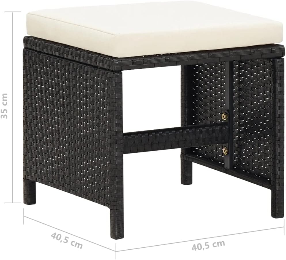 homiuse 40,5x40,5x35 cm Gartenhocker 4 STK. mit Sitzkissen Poly Rattan Schwarz Fussbank Rattan Hocke