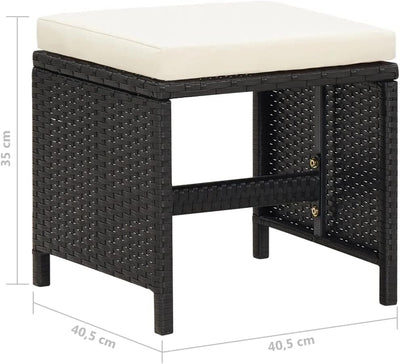 homiuse 40,5x40,5x35 cm Gartenhocker 4 STK. mit Sitzkissen Poly Rattan Schwarz Fussbank Rattan Hocke