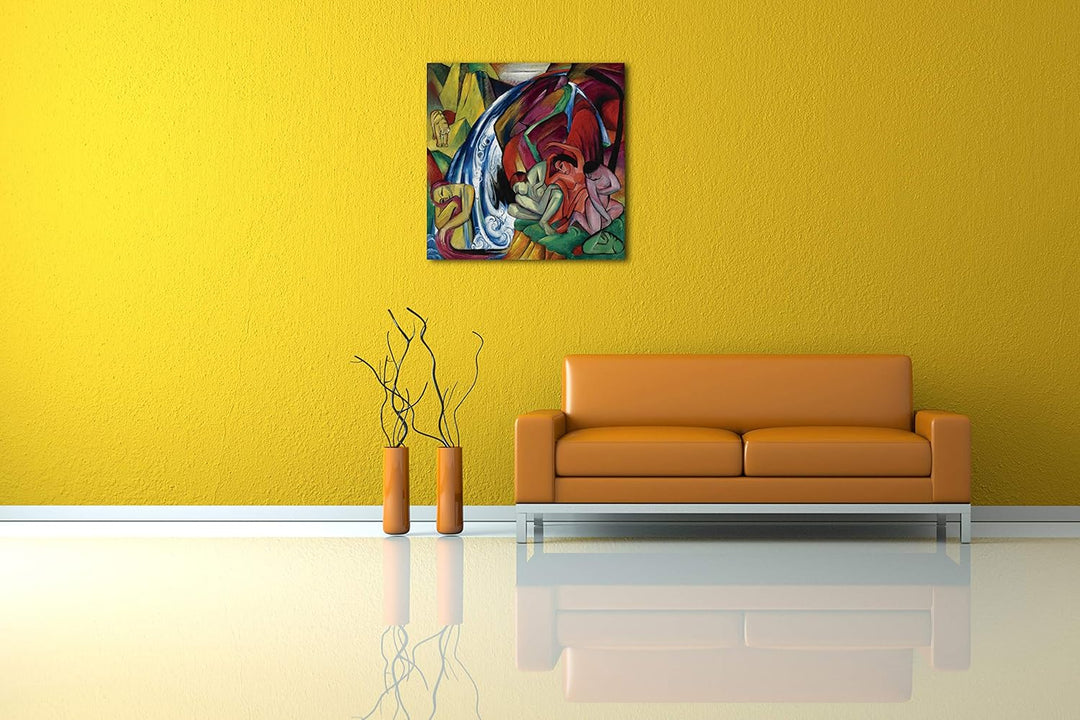 Printed Paintings Leinwand (70x70cm): Franz Marc - Der Wasserfall (Frauen unter einem Wasserfall) (1