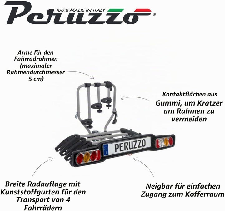Peruzzo 668/4 Heckträger Neigbarer Anhängerkupplungsfahrradträger Siena, 11102033, Schwarz