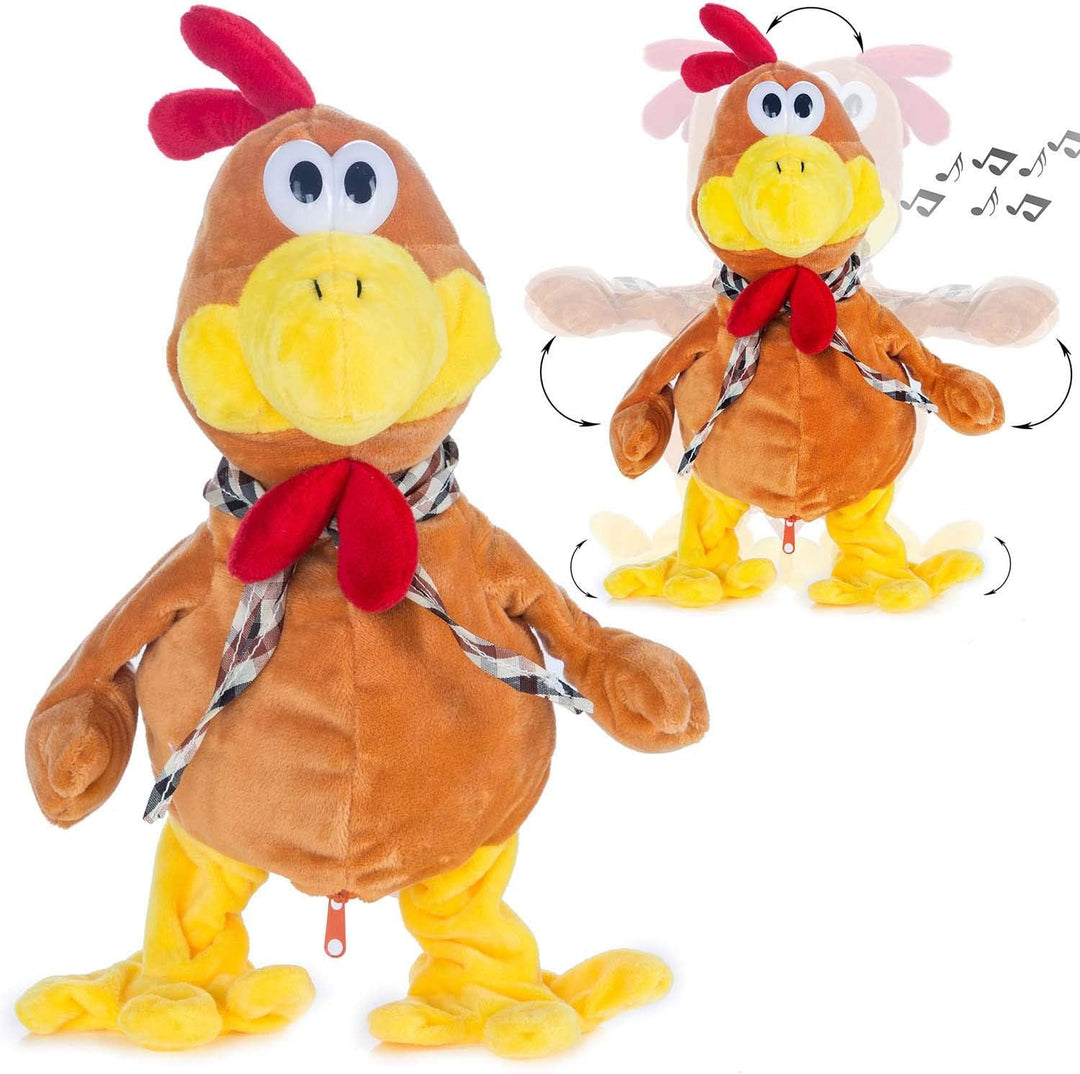 Goods & Gadgets Tanzender Gockel mit Melodie Plüschtier Hahn Singendes Stofftier Huhn - Spielt Melod
