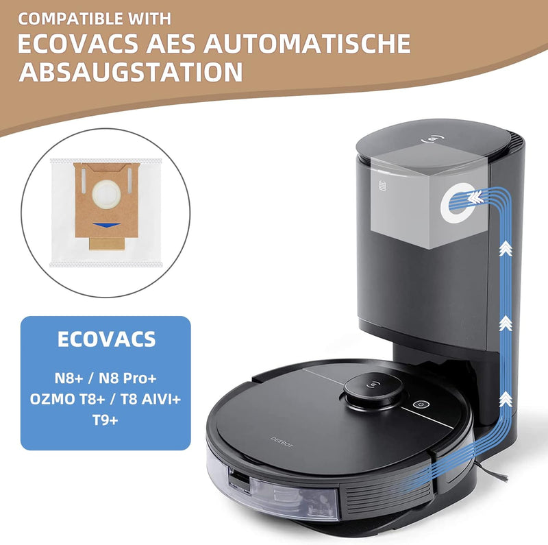 8 Stück Staubsaugerbeutel Zubehörset für Ecovacs Deebot N8+/ N8 Pro+/ OZMO T8+/ T8 AIVI+/ T9+ Absaug