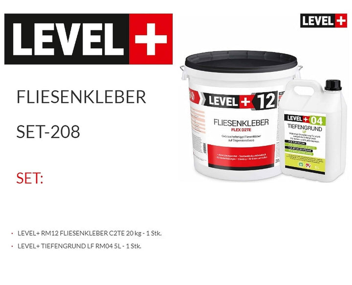 Set 20Kg Weiss Fertig Fliesenkleber Flexkleber + 5L Tiefengrund LF, LEVEL+ SET208