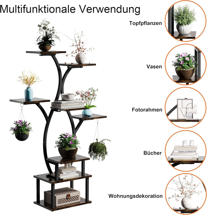 Blumenständer mit Licht Pflanzenregal mit Wachstumslicht 8 Ebenen Präsentationsständern aus Metall u