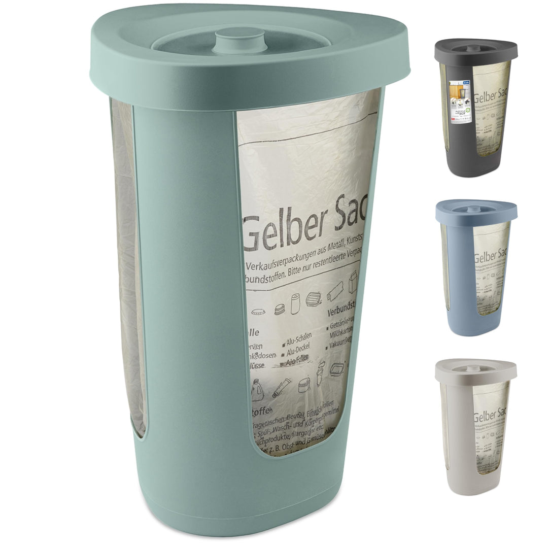Rotho Fabu Müllsackständer gelber Sack mit Deckel, Kunststoff (PP recycelt), grün, (40.0 x 40.0 x 62