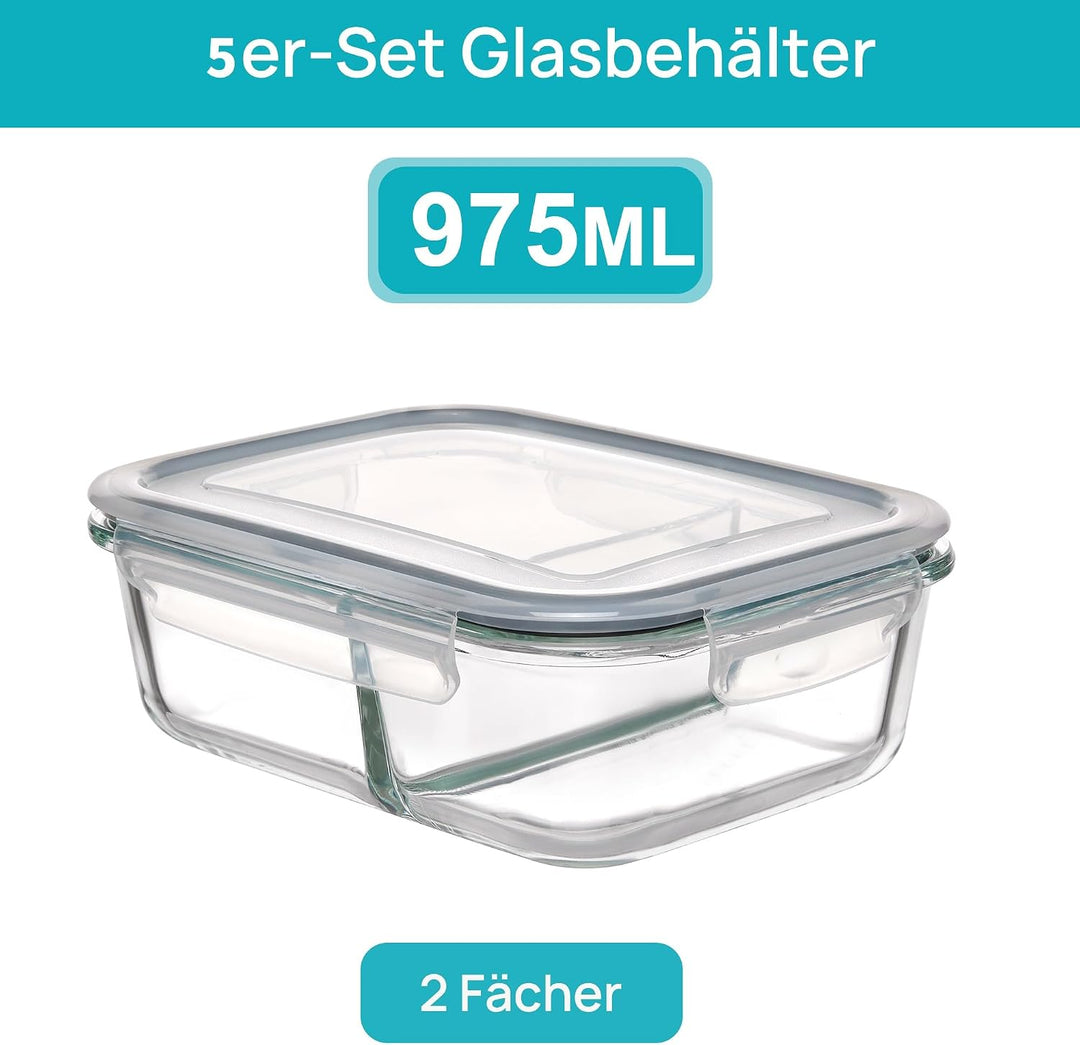 Vtopmart 5er 33oz GlasbehäLter mit Deckel, Meal Prep Boxen Glas, Frischhaltedosen Glas mit Deckel fü
