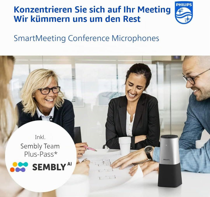 Philips PSE0540 SmartMeeting Tragbares Konferenzmikrofon mit Sembly AI zur Spracherkennung für mehre