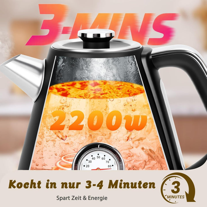 Taylor Swoden Aladin - Wasserkocher Edelstahl 1,7l, Retro elektrischer Wasserkocher mit Kalkfilter 2