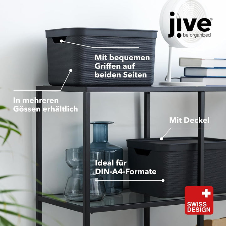 Jive Dekobox 3er-Set Aufbewahrungsbox 16l mit Deckel, Kunststoff (PP recycelt), türkis/anthrazit, 3x
