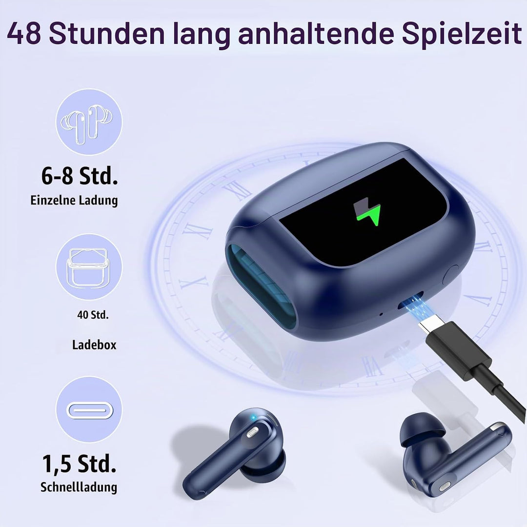 Touchscreen In Ear Bluetooth Kopfhörer ANC+ENC Noise Cancelling Mic Blau | Kopfhörer Kabellos Blueto