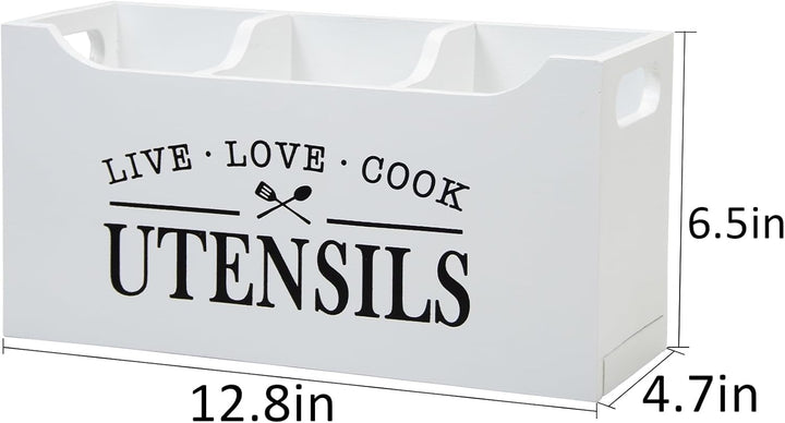 Karisky Kitchen Utensilhalter mit Entwässerungboden, grosse 3 Fächer solide Realholz -Utensilien Org