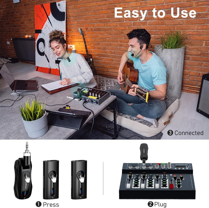 KIMAFUN 2.4G Drahtloses Headset und Lavalier Mikrofon für 2 Personen, Kabelloses Ansteckmikrofon Wir