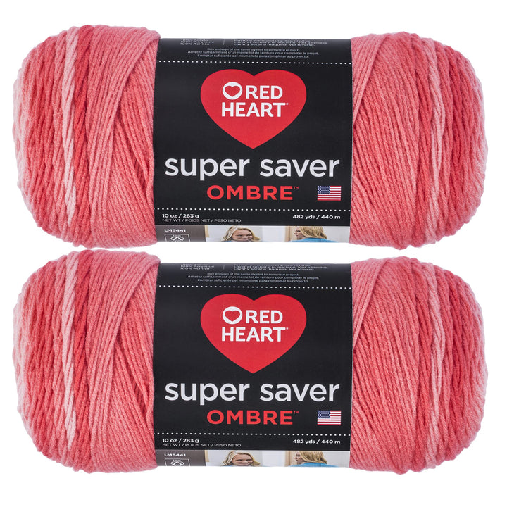 Red Heart E305.3967P02 Super Saver Jumbo Garn, Acryl, Sea Coral Ombre, 2 Pack, 2 Count Sea Coral Omb