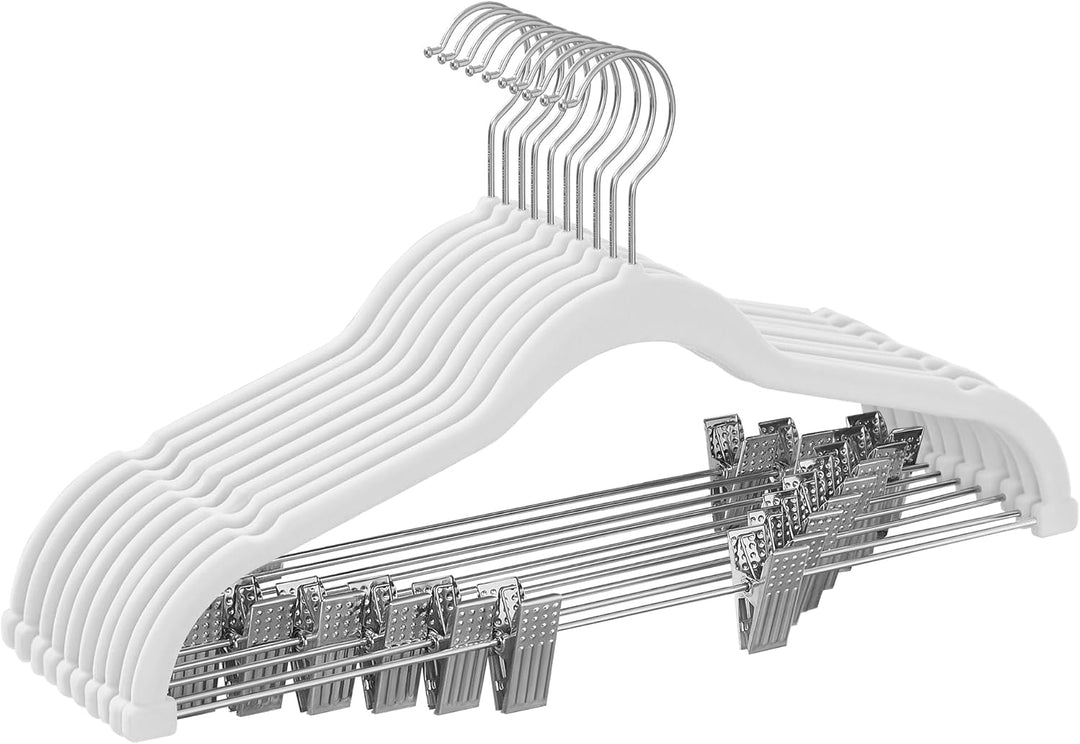 SONGMICS Kleiderbügel Samt, 10er Set, Rockbügel, 42,5 cm breit, mit verstellbaren Clips, rutschfest,