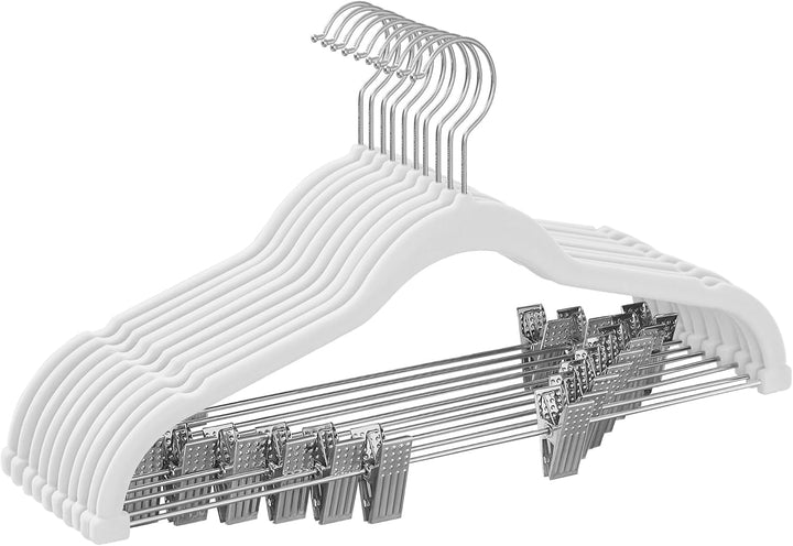SONGMICS Kleiderbügel Samt, 10er Set, Rockbügel, 42,5 cm breit, mit verstellbaren Clips, rutschfest,