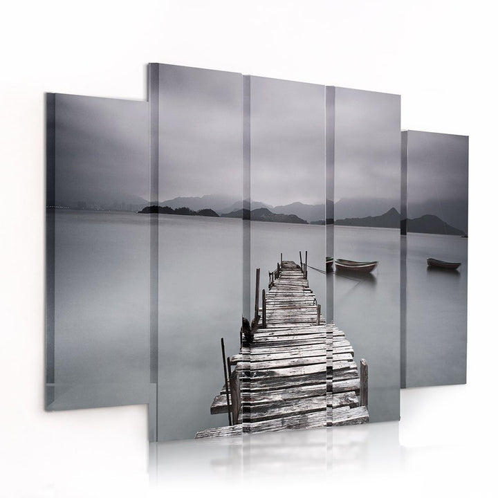 Feeby Frames, Leinwandbild Bilder Wand Bild - 5 Teile - Wandbilder Kunstdruck (BRÜCKE, SEE, GRAU) 15