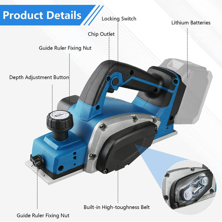 Akku Hobel Kompatibel mit Makita 18V Batterie, Professional Elektrisch Holz Einhandhobel, 15000RPM,