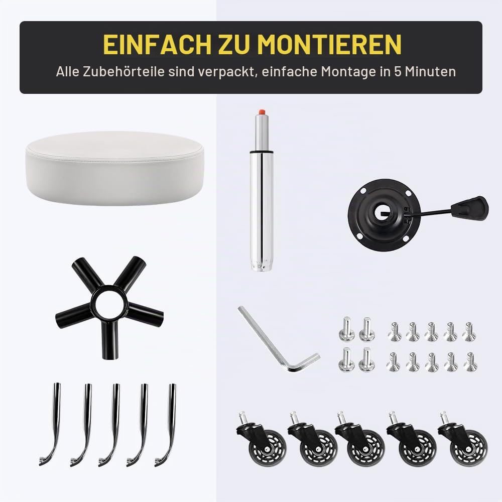 WKWKER Robuster Rollhocker mit Rädern Hydraulischer Drehgelenk Verstellbarer Rollhocker Ergonomische