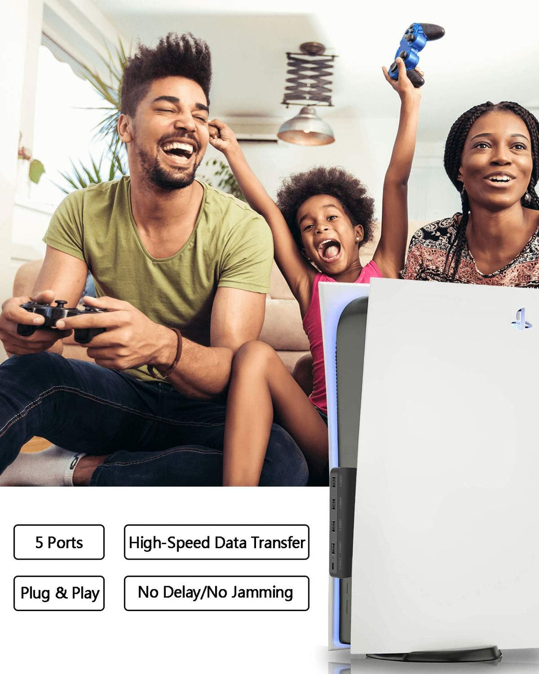 USB-Hub mit 5 Anschlüssen für PS5 - Tendak Hochgeschwindigkeits USB Erweiterungs Adapter Kompatibel