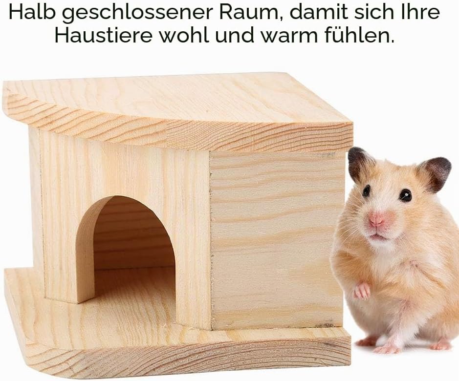 Hamster Holzhaus, Holz Hamsterhaus Versteck Ecketage Rechts Käfig Dekor Zubehör Mehrkammernhaus Meer