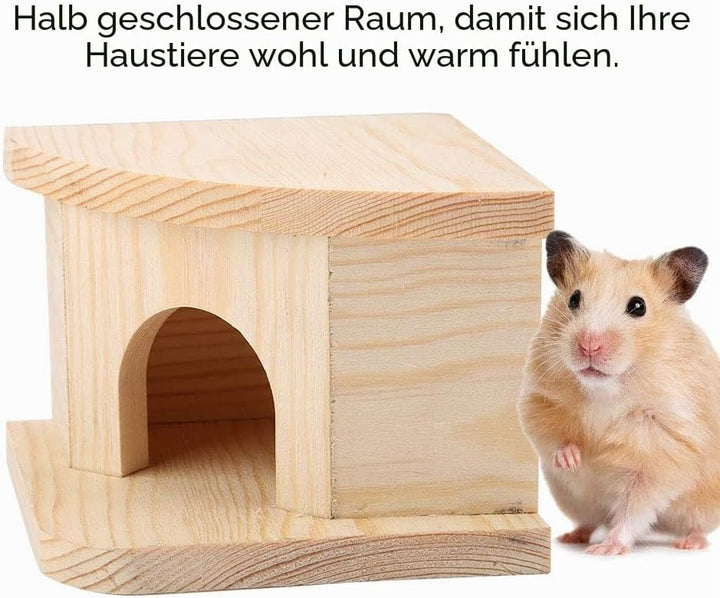 Hamster Holzhaus, Holz Hamsterhaus Versteck Ecketage Rechts Käfig Dekor Zubehör Mehrkammernhaus Meer