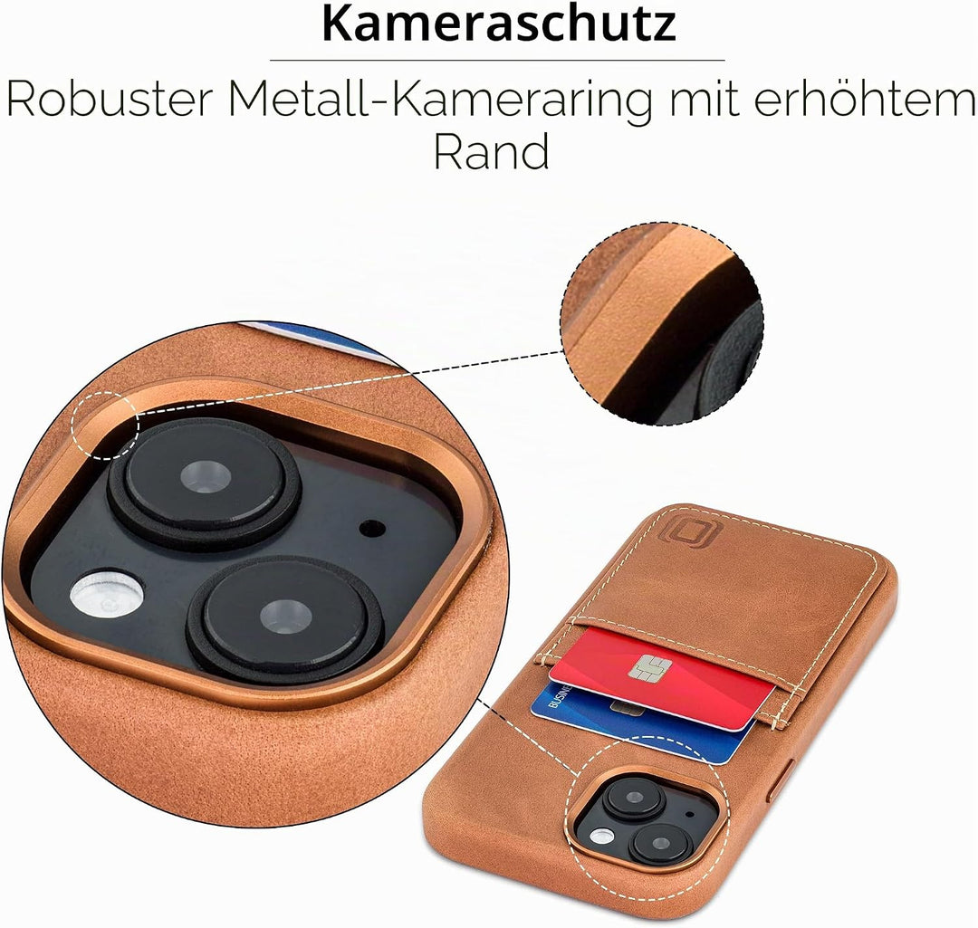 Dockem Echtleder Kartenetui für iPhone 14 mit Kartenfachen und Integrierter Metallplatte zur Magneti