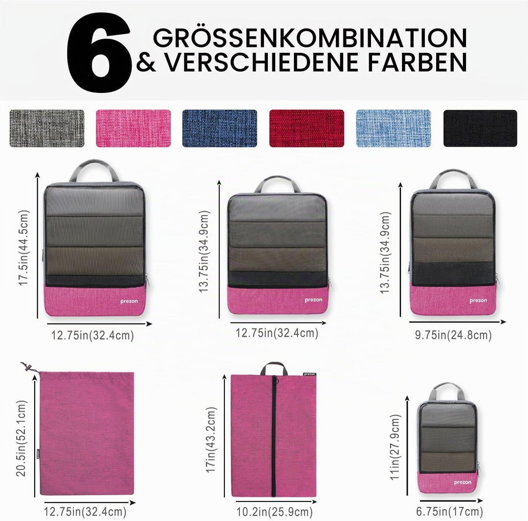 Prezon Komprimierbaren Packwürfeln mit Reiseschuhtasche und Wäschesack, Erweiterbarer Koffer-Organiz