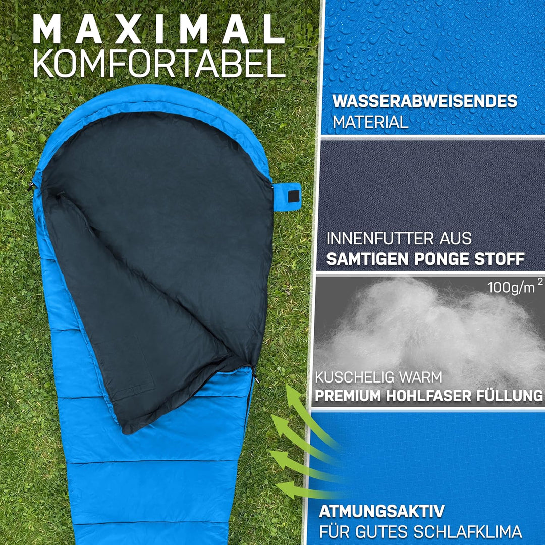 NORDBÄR® Schlafsack 3 Jahreszeiten & Sommer Ultraleicht [750g/1500g] | Camping Mumienschlafsack | kl