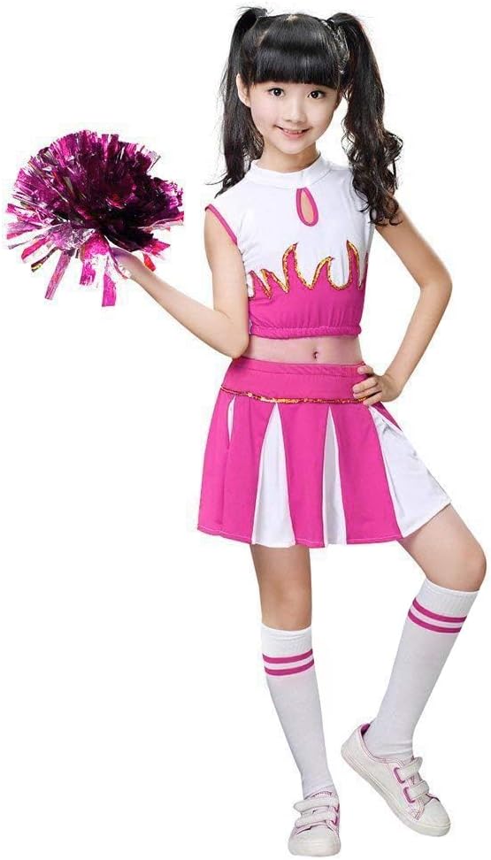 LOLANTA Mädchen Cheerleader Kostüm Schulkind Cheer Kostüm Outfit Karneval Kostüm Rosa 116-122, Rosa