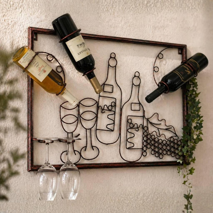 DanDiBo Weinregal mit Glashalter Wand Wandbild 091975 Flaschenständer Metall 64 cm Flaschenhalter Wa