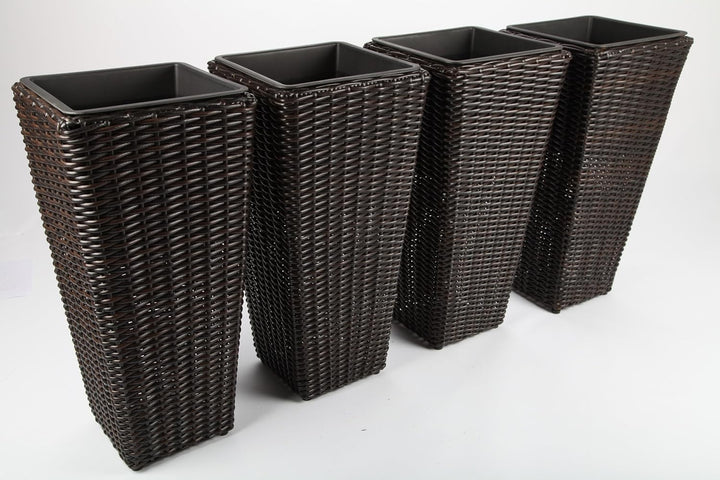 point-garden 4X Blumenkübel Pflanzkübel Pflanzgefäss Blumentopf aus Polyrattan Höhe 61cm