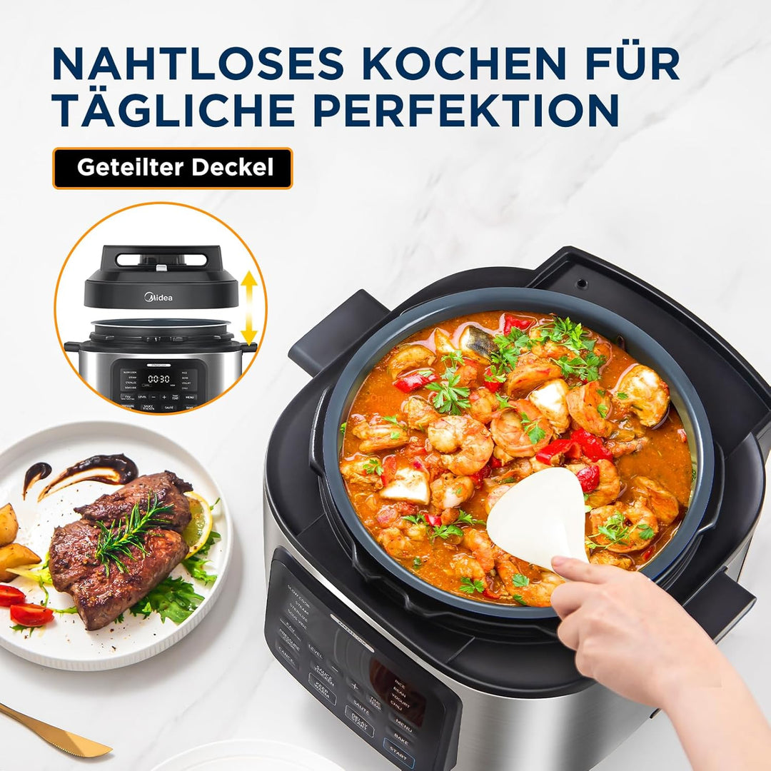 Midea 9-in-1 Multikocher, 6L mit 12 Kochfunktionen Elektrischer Schnellkochtopf (Langsamkochen, Reis