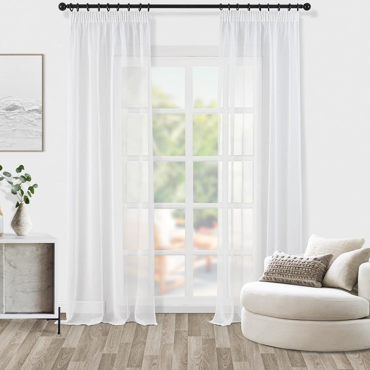 Topfinel Voile Vorhänge mit Kräuselband in Leinen-Optik Transparent für Wohnzimmer Schlafzimmer Fens