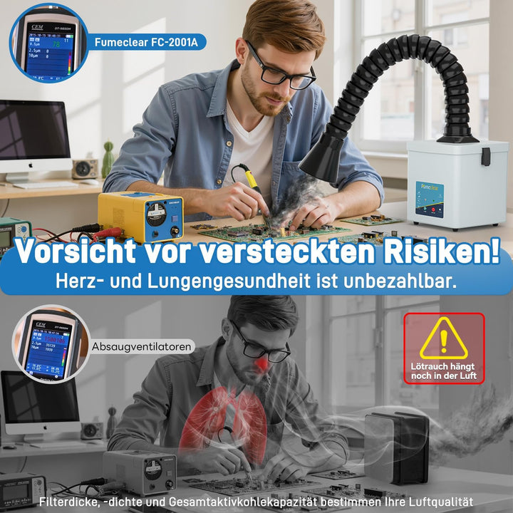 FumeClear FC2001A Lötrauchabsorber Lötrauchabsaugung, 120 to 180m³/h starke Absaugung, geräuscharmes