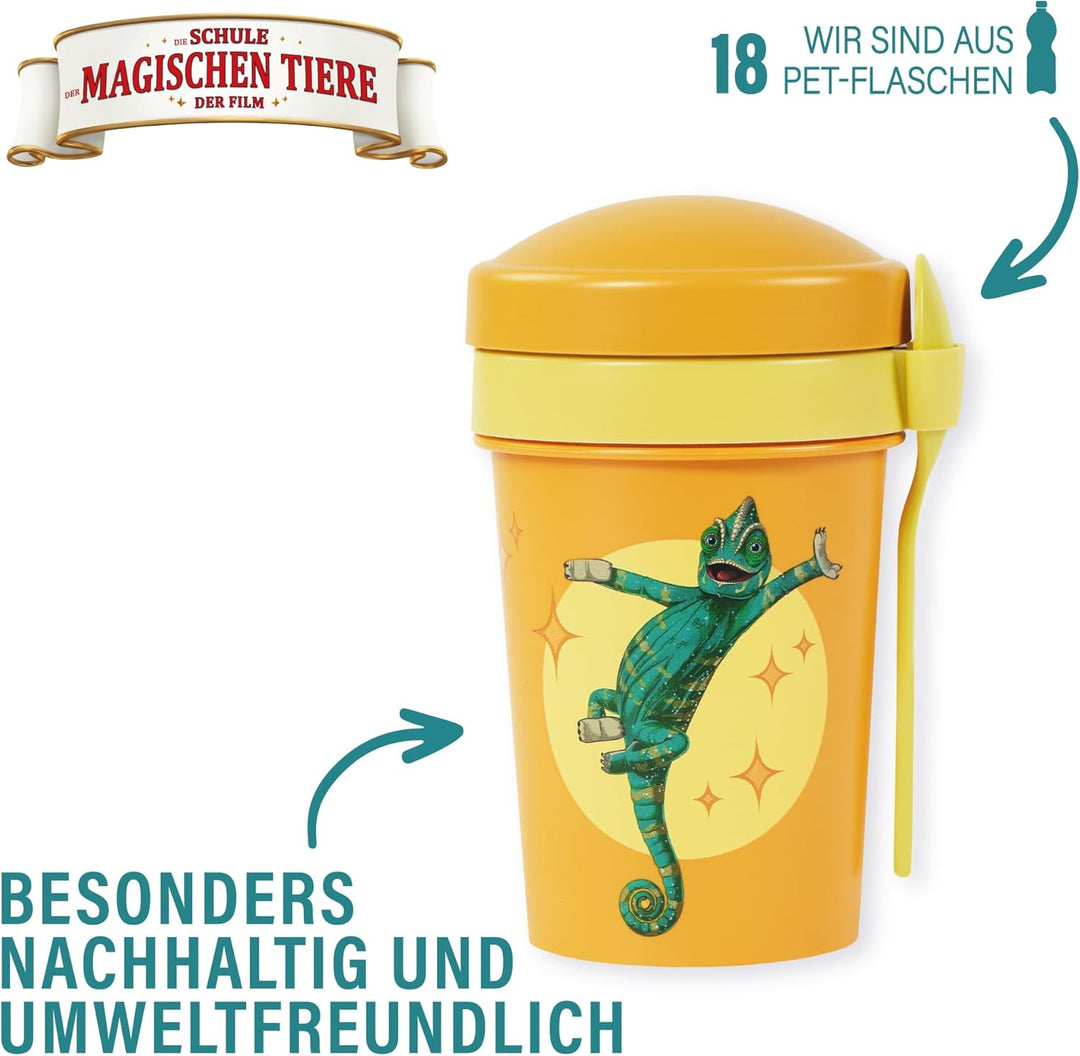 AWAVE Die Schule der Magischen Tiere Müslibecher To Go 540 ml rPET Gelb Caspar, Becher mit Löffel fü