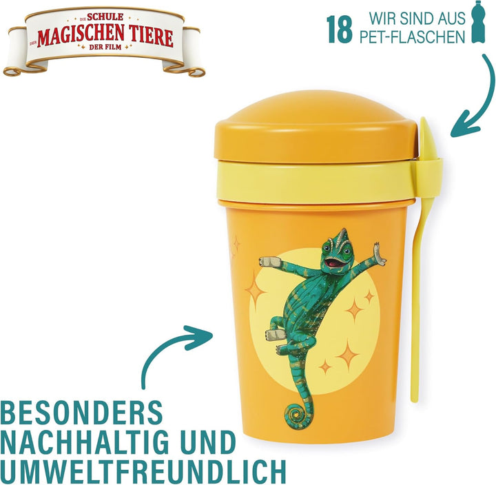 AWAVE Die Schule der Magischen Tiere Müslibecher To Go 540 ml rPET Gelb Caspar, Becher mit Löffel fü