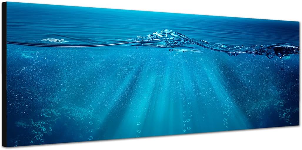 Paul Sinus Art Panoramabild auf Leinwand und Keilrahmen 150x50cm Meer Welle Unterwasser Hintergrund