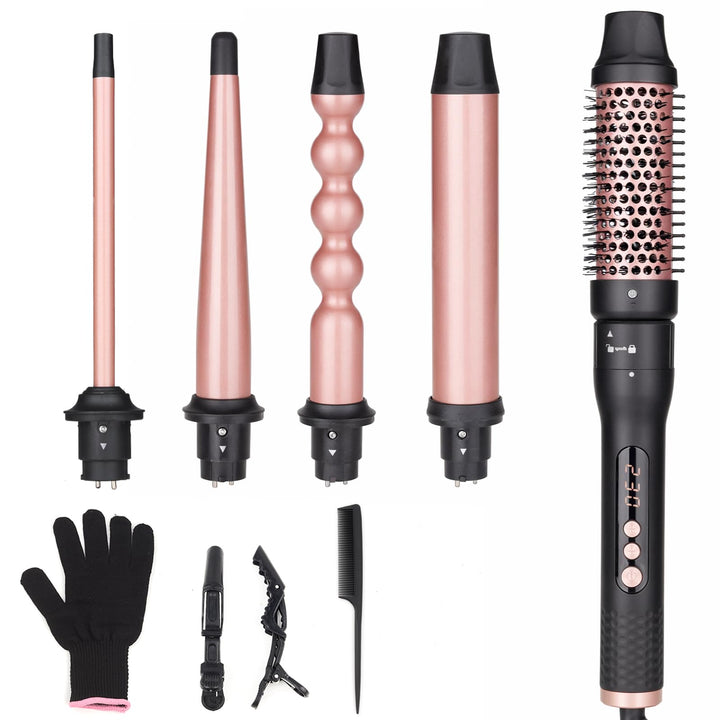 Lockenstab 5 in 1, Lockenstäbe Lockenbürste Set mit 4 austauschbaren Keramik Lockenstab 13-32mm für