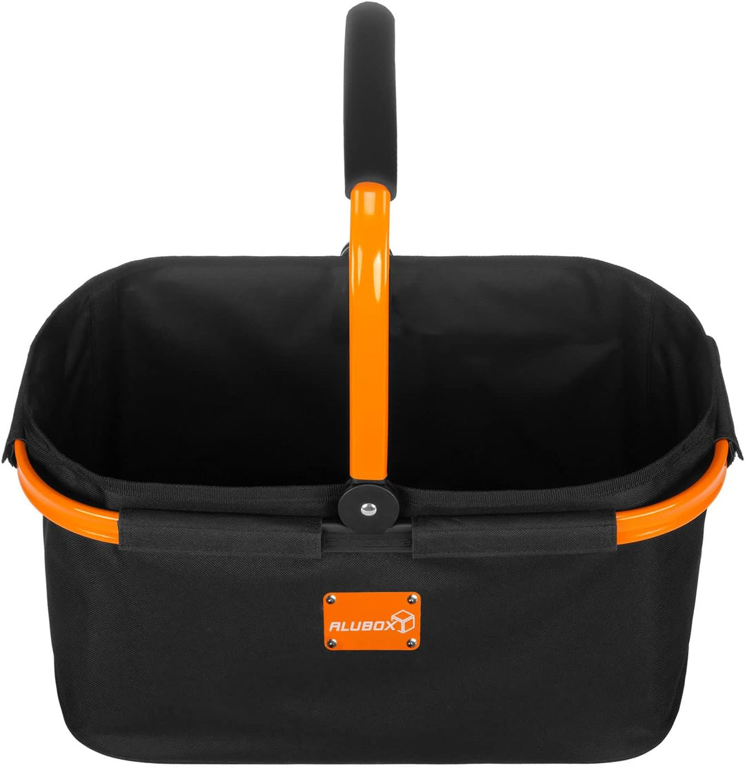 ALUBOX Einkaufskorb 25 Liter BLACK EDITION - Polyester schwarz, Rahmen Aluminium orange