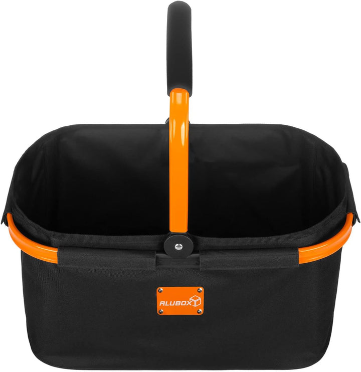 ALUBOX Einkaufskorb 25 Liter BLACK EDITION - Polyester schwarz, Rahmen Aluminium orange