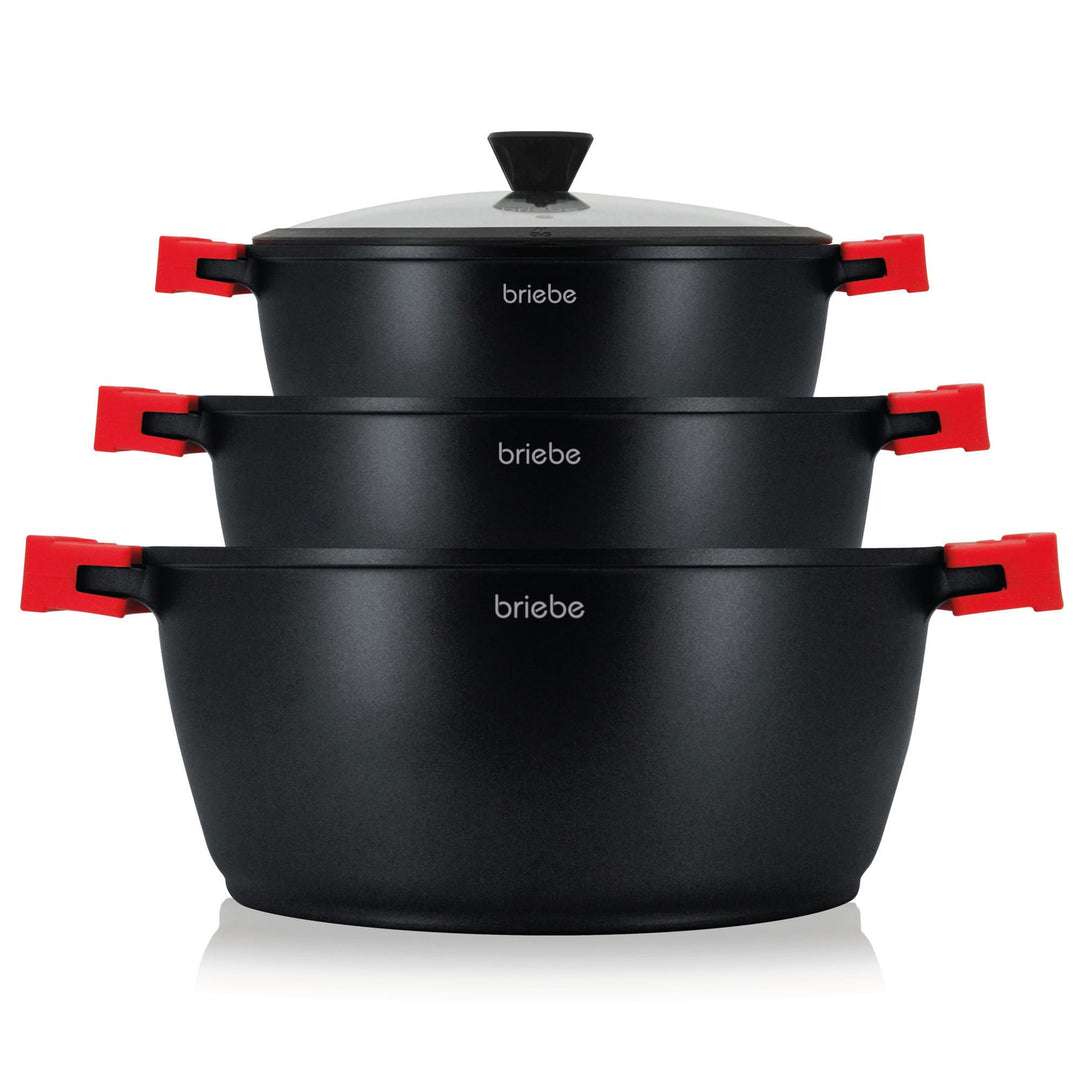briebe Black Titanium Kochtopf Set Induktion Kochgeschirr 6-Teilig, 3 Töpfen aus Aluminiumguss, Anti