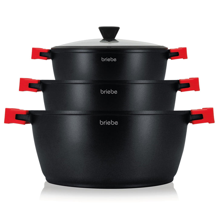 briebe Black Titanium Kochtopf Set Induktion Kochgeschirr 6-Teilig, 3 Töpfen aus Aluminiumguss, Anti