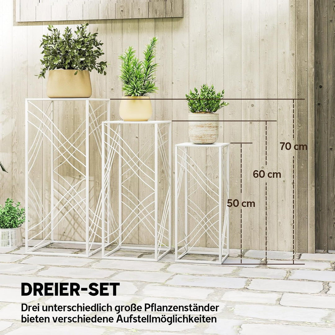 Outsunny 3er-Set Pflanzenständer, 50/60/70 cm hoch Blumenständer, stapelbar Pflanzenregal aus Metall
