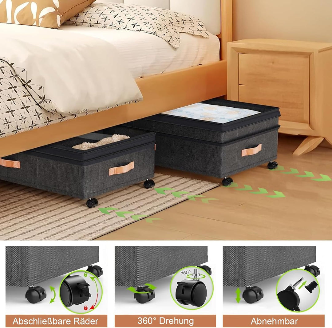 2 Stück Unterbettkommode Mit Rollen (Einstellbare Höhe 18-24cm), Unterbett Aufbewahrungsbox, Bettkas