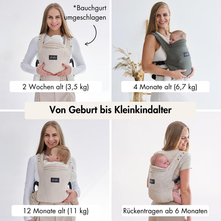 Rookie Babytrage ab Geburt - Ergonomisch, Bequem, Bio-Stoffe - Premium Elite Design - Baby Trage sch