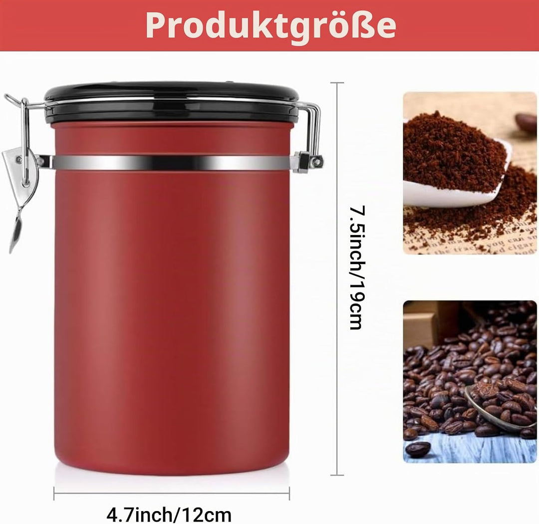 Jeffergarden Kaffeedose Luftdicht 1,8 L Edelstahl Grosser Behälter mit Auslassventil Luftdichter Kaf